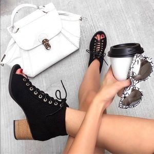 Perforated Lace Up Peep Toe Block Heel Gladiator